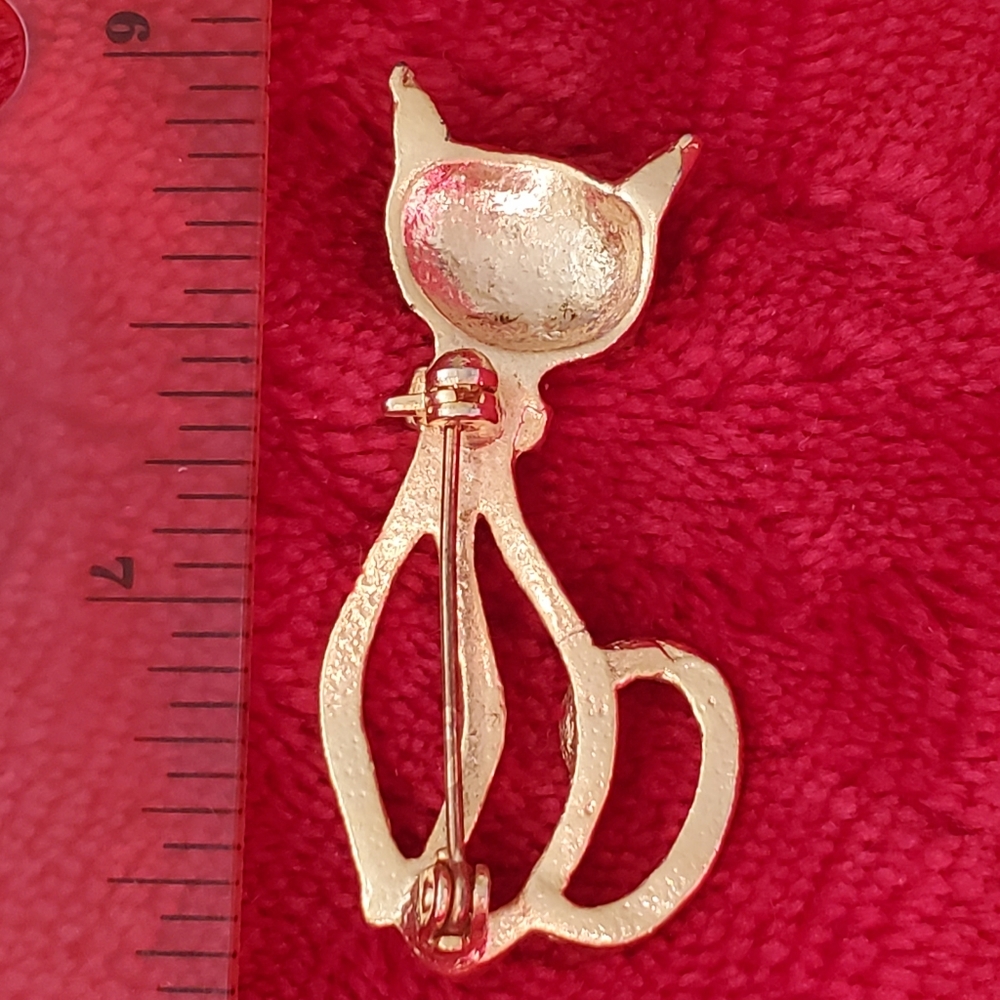 Vintage Mcm Style Siamese Cat Enamel Brooch View 2